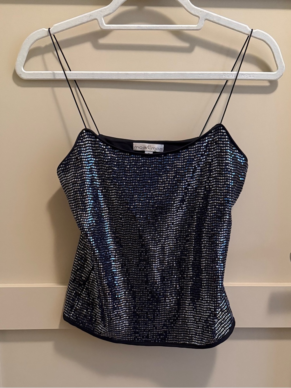 Moa Moa Blue Iridescent Sequin Spaghetti Strap Cami